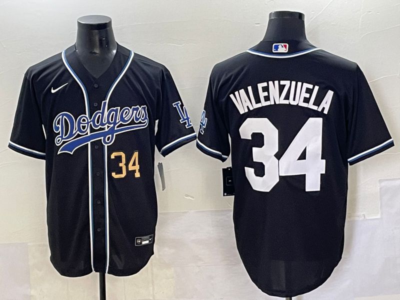 Men 2025 Los Angeles Dodgers #34 Valenzuela Black Three generations Fashion Nike MLB Jersey style 7044